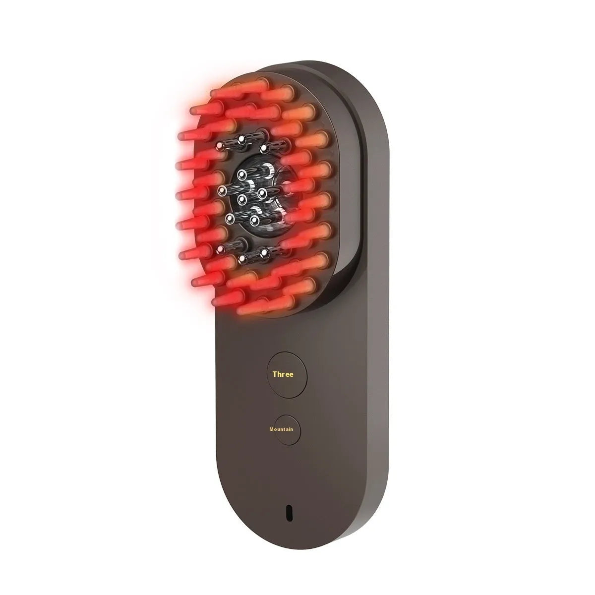 Pink and black smart massage comb with red light therapy for head care, less than 10cm long