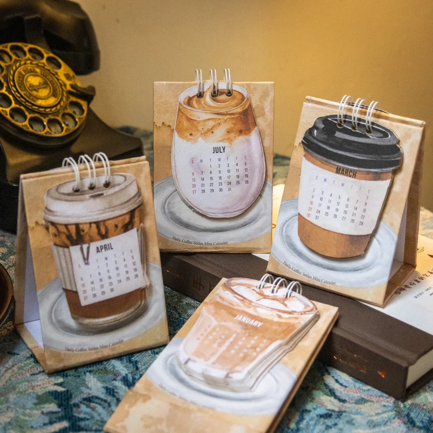 Mini 2025 desk calendar showing Coffee Time design with simple modern style