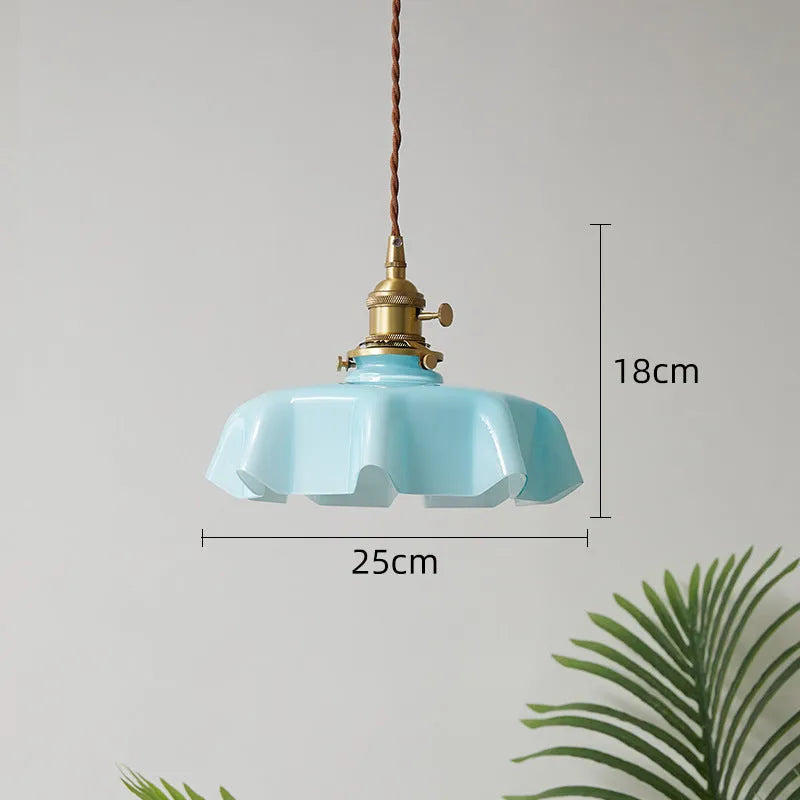 French Cream Nordic brass petal glass small droplight for bedroom home lighting