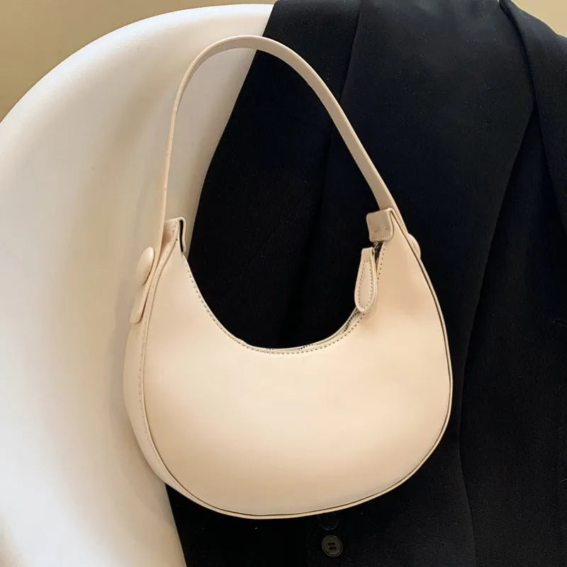 Retro women's dumpling-shaped shoulder bag in PU leather with zippered pocket