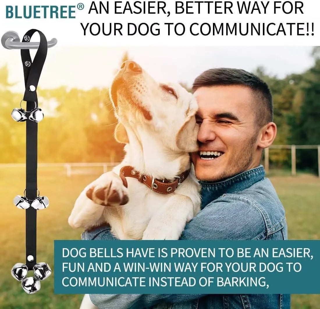Premium dog training doorbell with seven silver metal bells on adjustable nylon strap