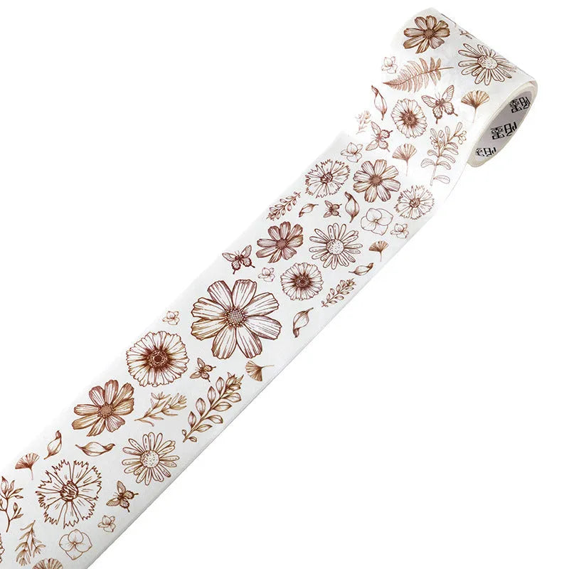 Roll of vintage style floral watercolour decorative tape on a Japanese paper base.
