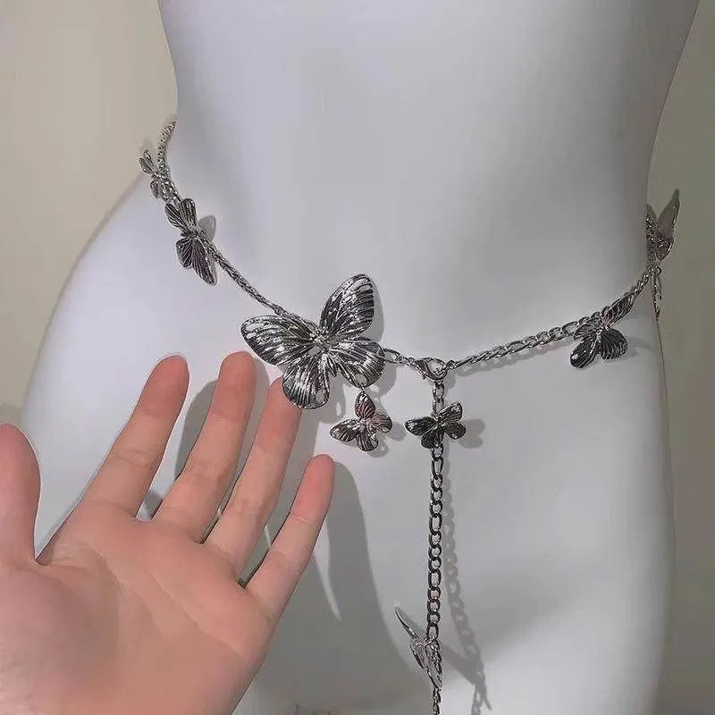 Gold butterfly waist chain accessory with 40cm width design for women's fashion outfits