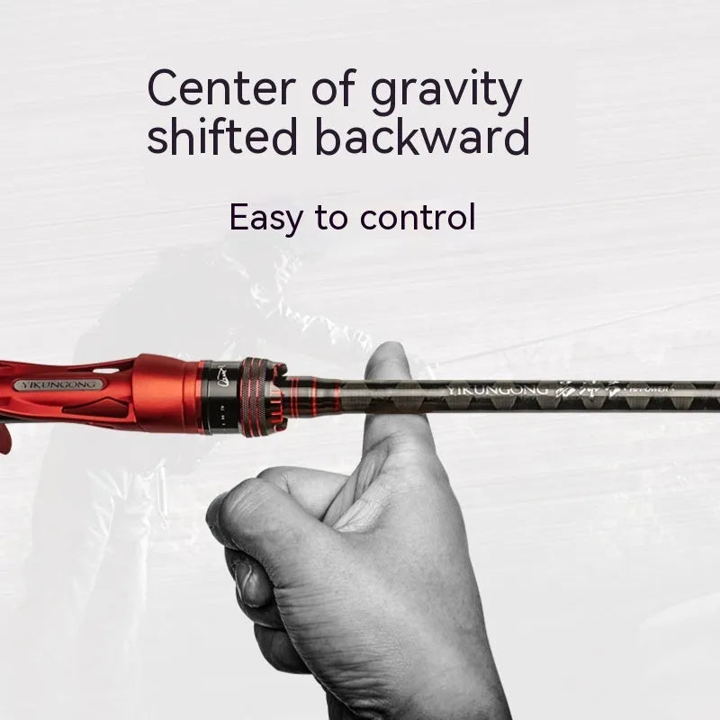 Carbon fibre fishing rod showing straight handle and pikestaff style options for lure fishing.