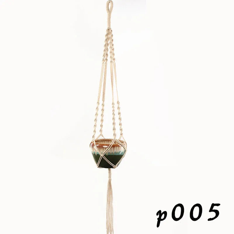 Handwoven natural cotton rope plant trellis mesh panel for climbing vines on a wall