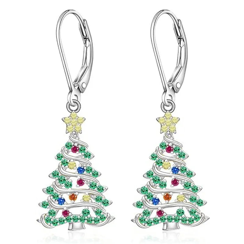 White gold colour Christmas tree earrings with star shape design for women