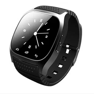 A black Bluetooth sports watch with a digital display, shown on a wrist.