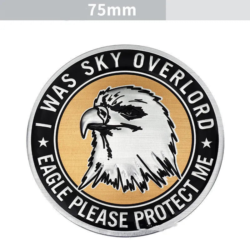 Aluminium metal car badge stickers featuring embossed lion, eagle, wolf head, and tiger designs.