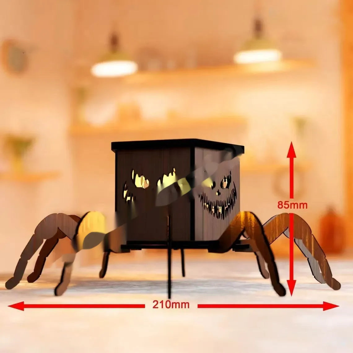 Wooden Halloween spider mini lantern candlestick decoration 21x8.5cm