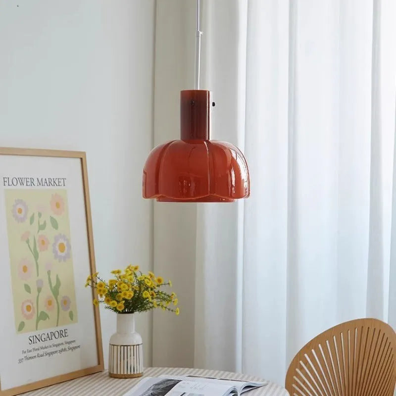 Medieval style glass bud pendant chandelier light fitting in a retro design