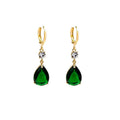 Green geometric teardrop alloy earrings showing structured design from multiple angles