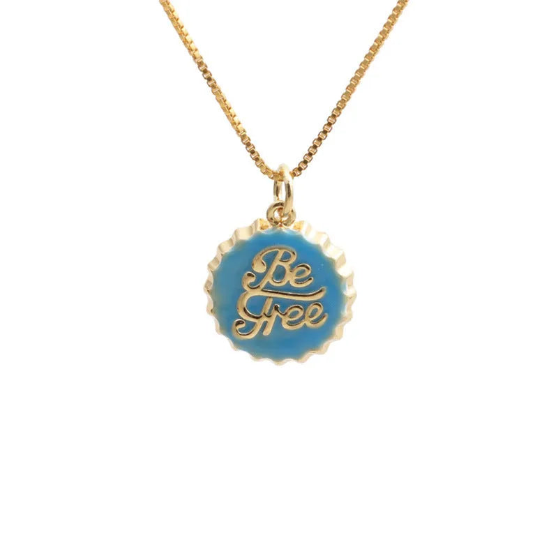 Copper bottle cap pendant necklace on a 40 cm box chain with 18K gold electroplating in various colours