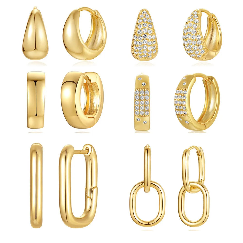 Gold electroplated brass earclip earrings with geometric round design in three style options