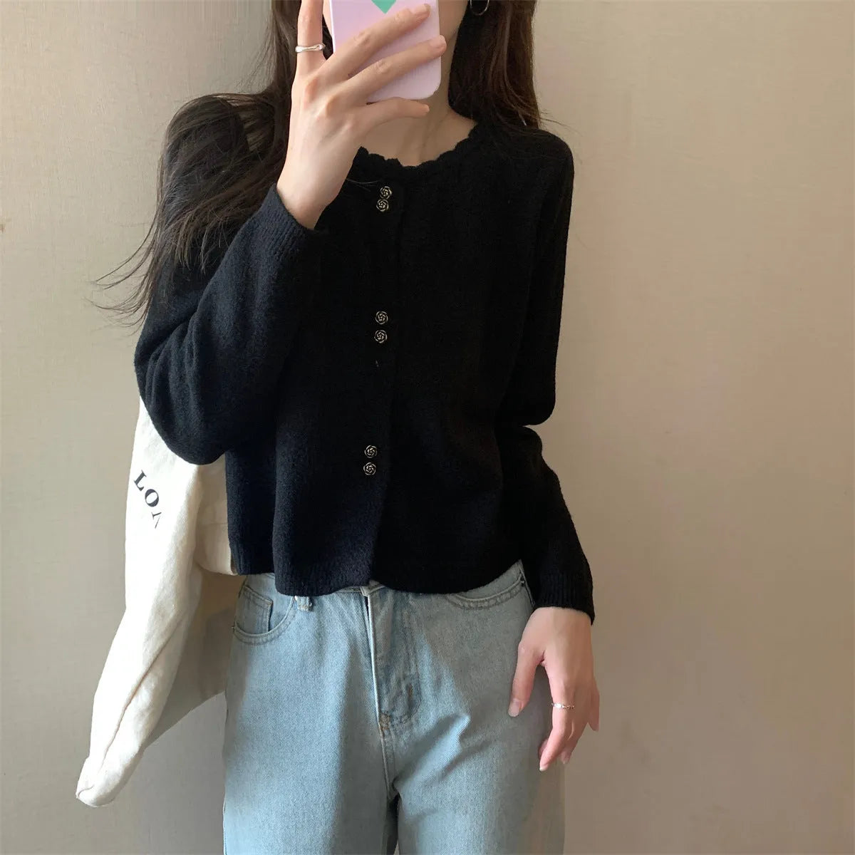 Women's acrylic long-sleeved cardigan coat in free size available in five colours