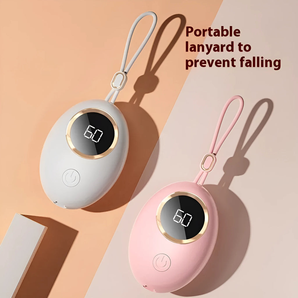 USB digital display hand warmer in one of six colour options: blue, green, white, or pink.