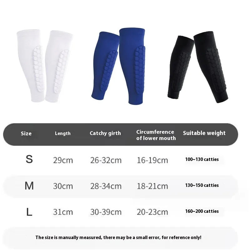 Men's honeycomb shank protection foot sock in black with anti-collision non-slip calf support