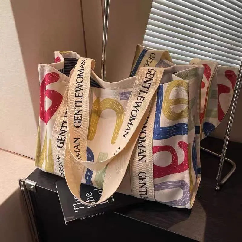 Canvas women's travel tote with printing decoration in large capacity design