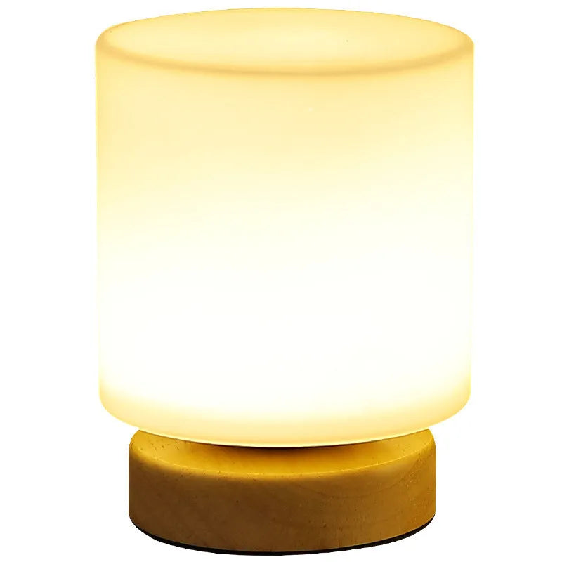 Nordic style solid wood USB table lamp with touch dimming control