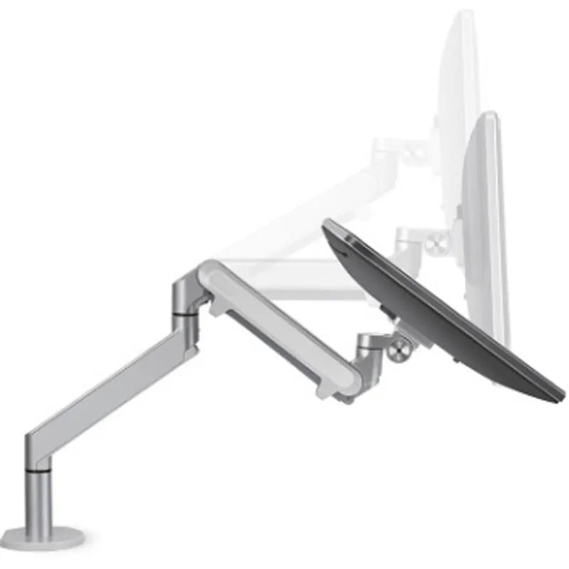 Silver aluminium hover notebook stand with adjustable air pressure arm for laptop support