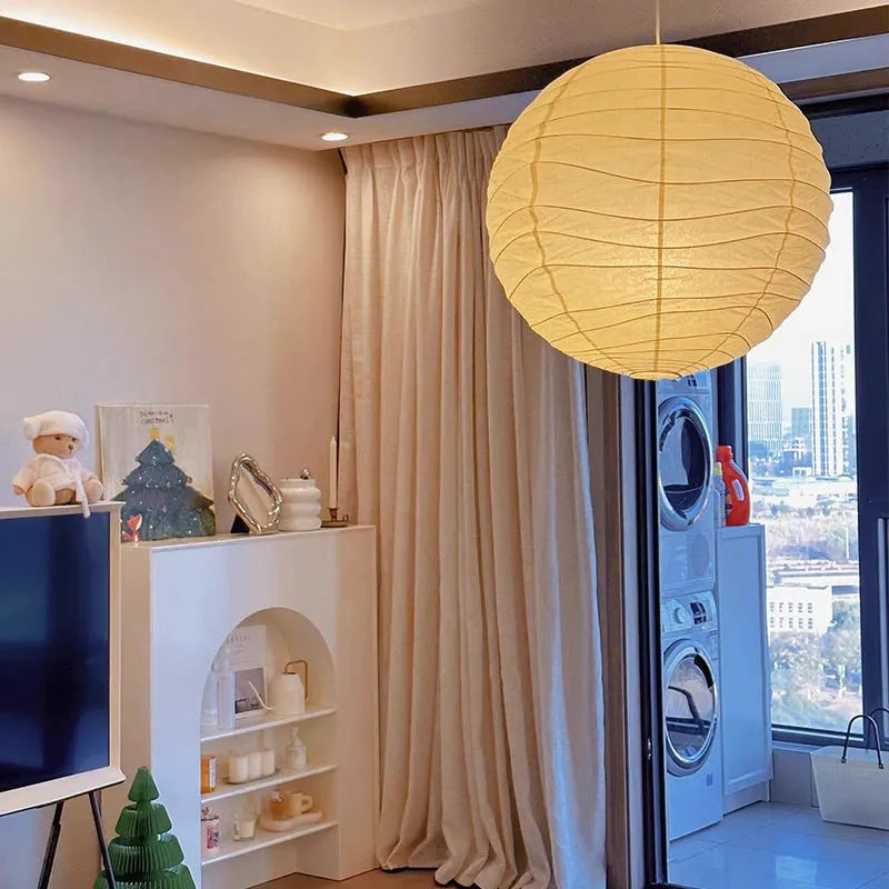 Japanese style rice paper chandelier ceiling light in three diameter sizes