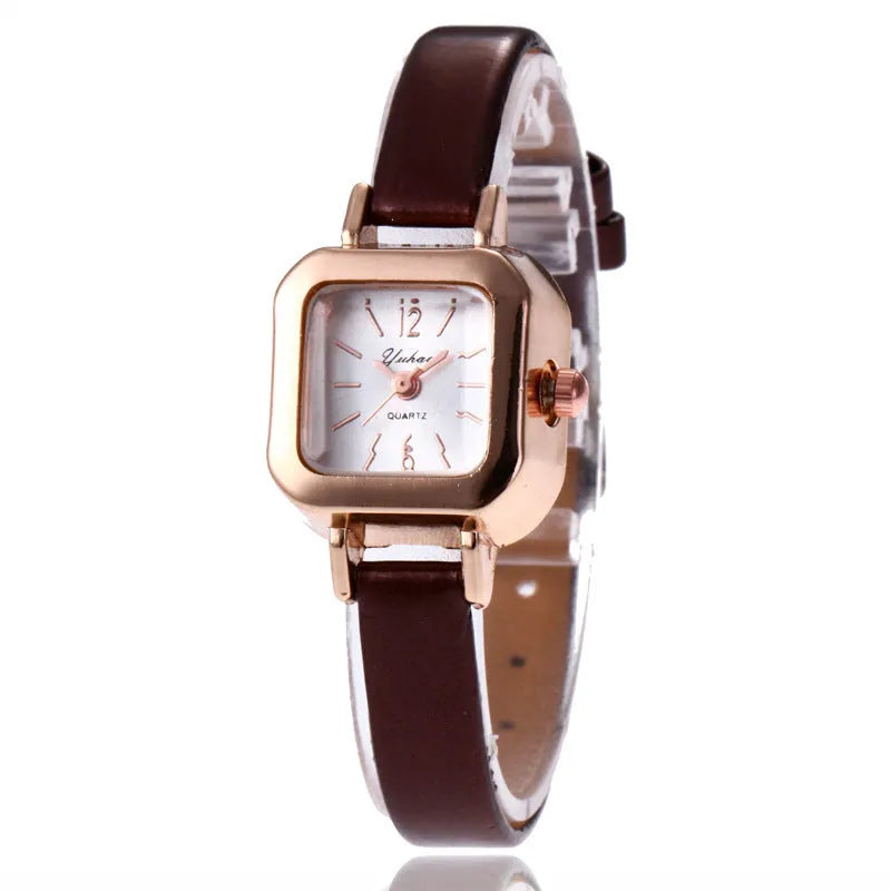 Women's retro personality fashion watch with alloy case in black, white, pink or brown colour