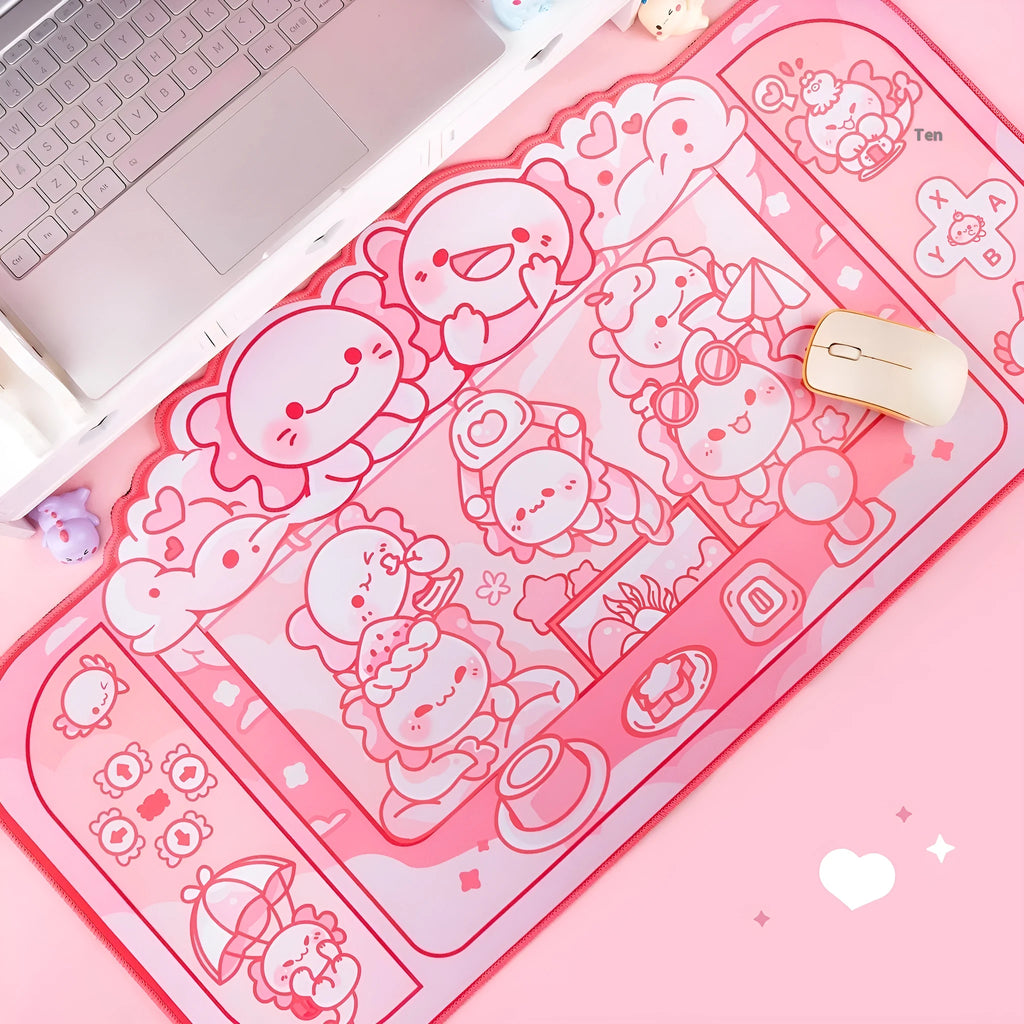 Hexagonal crane machine pattern large gaming mouse pad with wrist strap on 75cm x 40cm cloth surface