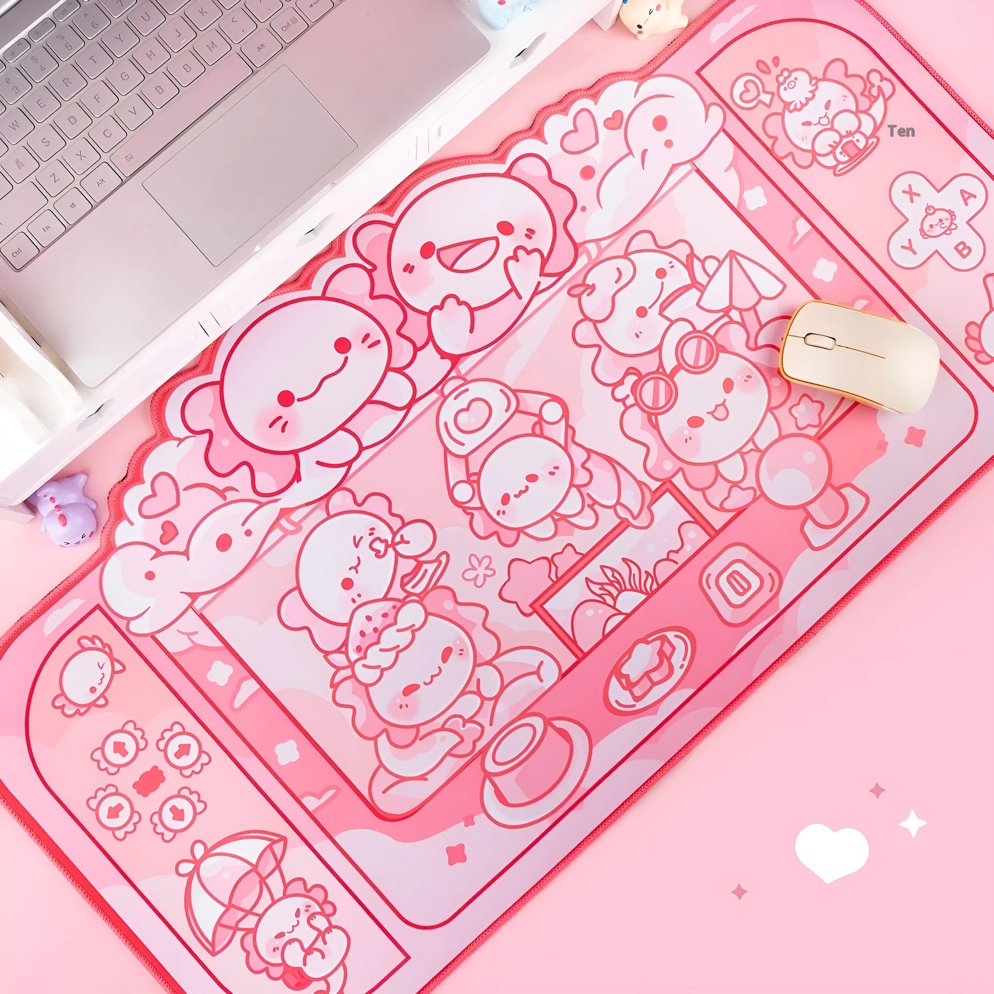Hexagonal crane machine pattern large gaming mouse pad with wrist strap on 75cm x 40cm cloth surface