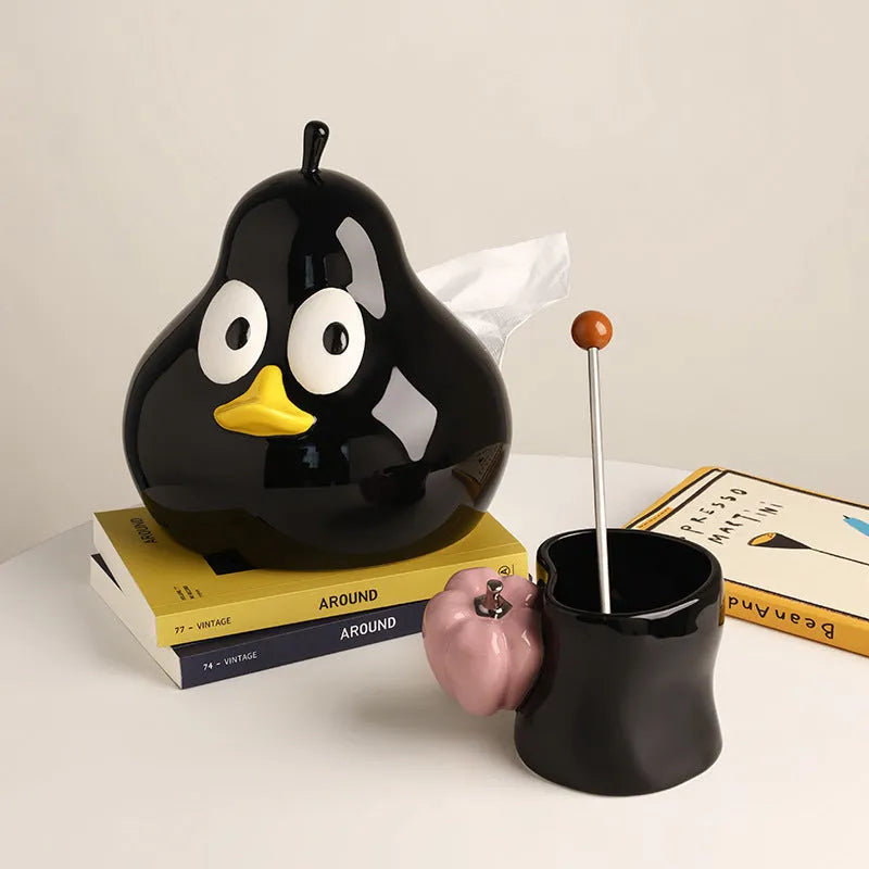 Cute pear-shaped ceramic tissue box in white porcelain with green or black colour options