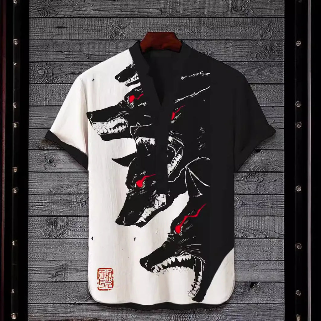 Short sleeve casual shirt with a 3D digital animal pattern print, available in various colours and sizes.