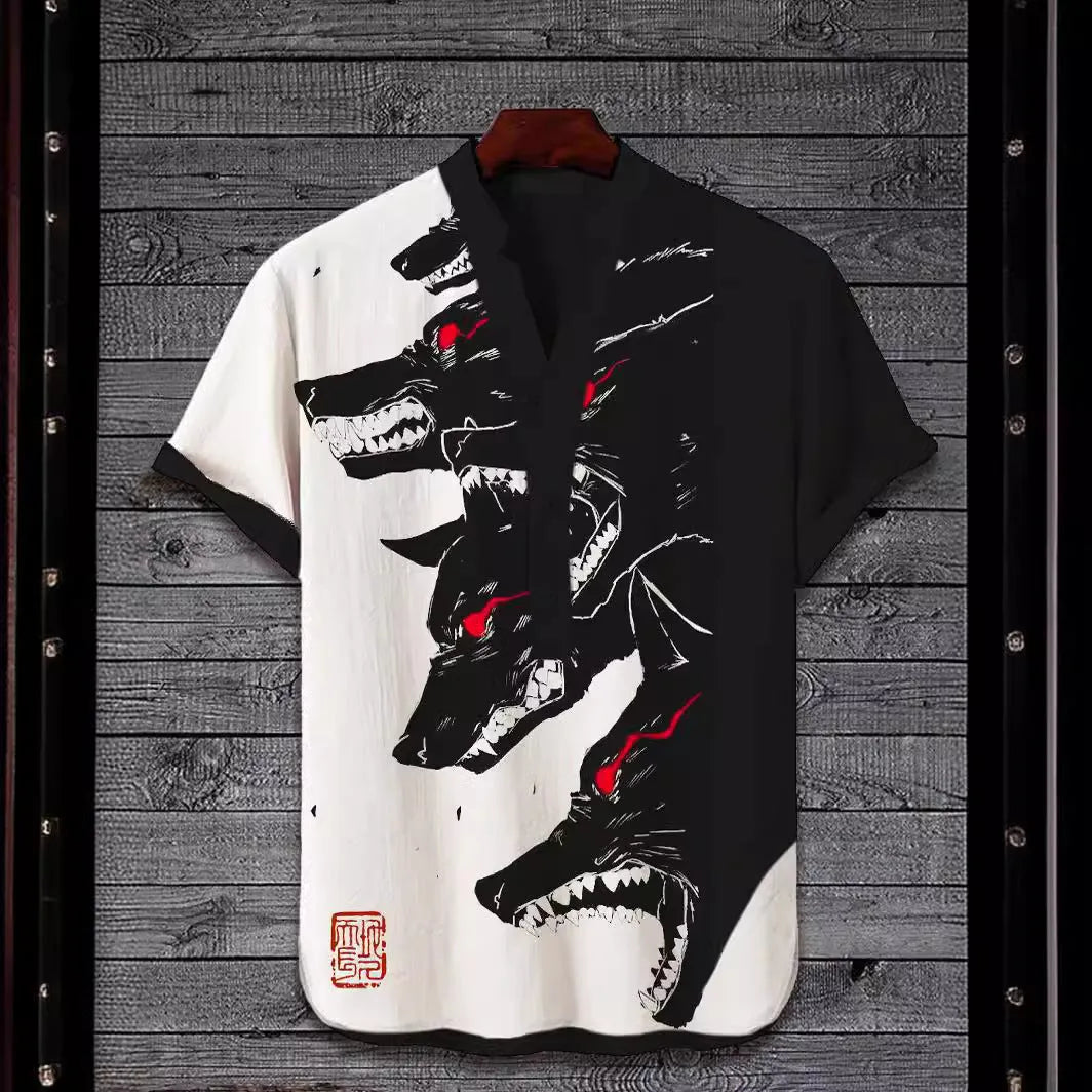 Short sleeve casual shirt with a 3D digital animal pattern print, available in various colours and sizes.