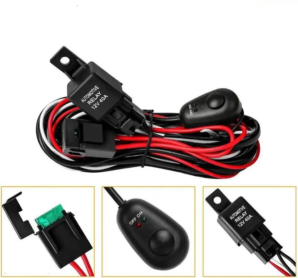 Automotive LED work light wiring harness with 2 metre silicone cable and one-to-two connectors
