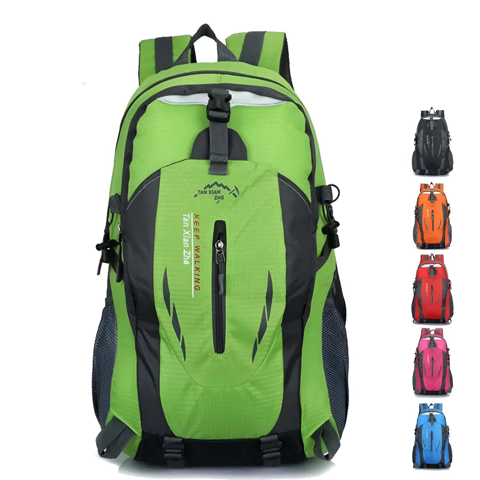Large black Oxford cloth travel backpack with double shoulder straps and front organisation compartments