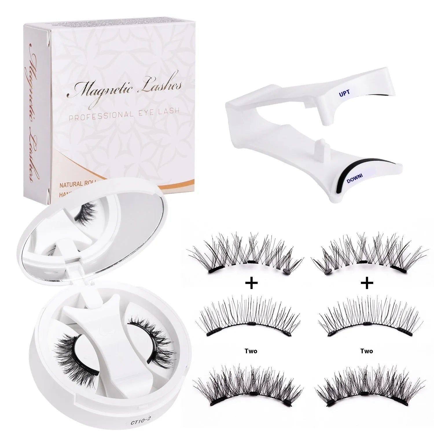 False eyelashes stored in integrated soap holder case with magnetic closure
