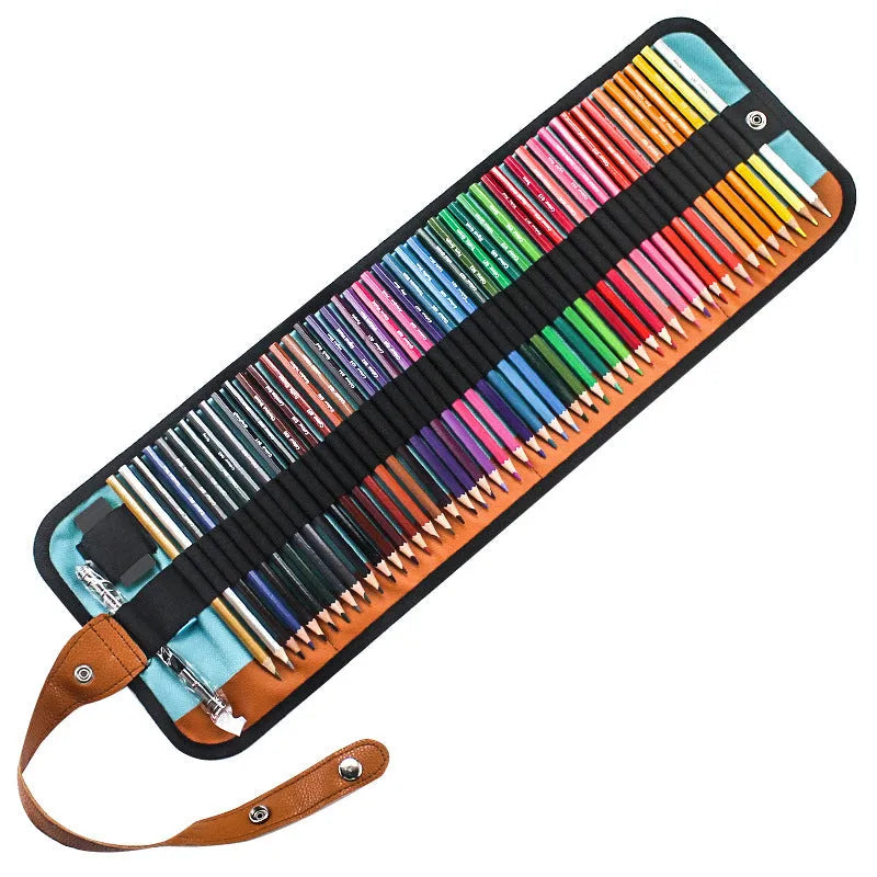 Set of fifty wooden coloured pencils for oily painting in pencil case with Grade 1 basswood barrels