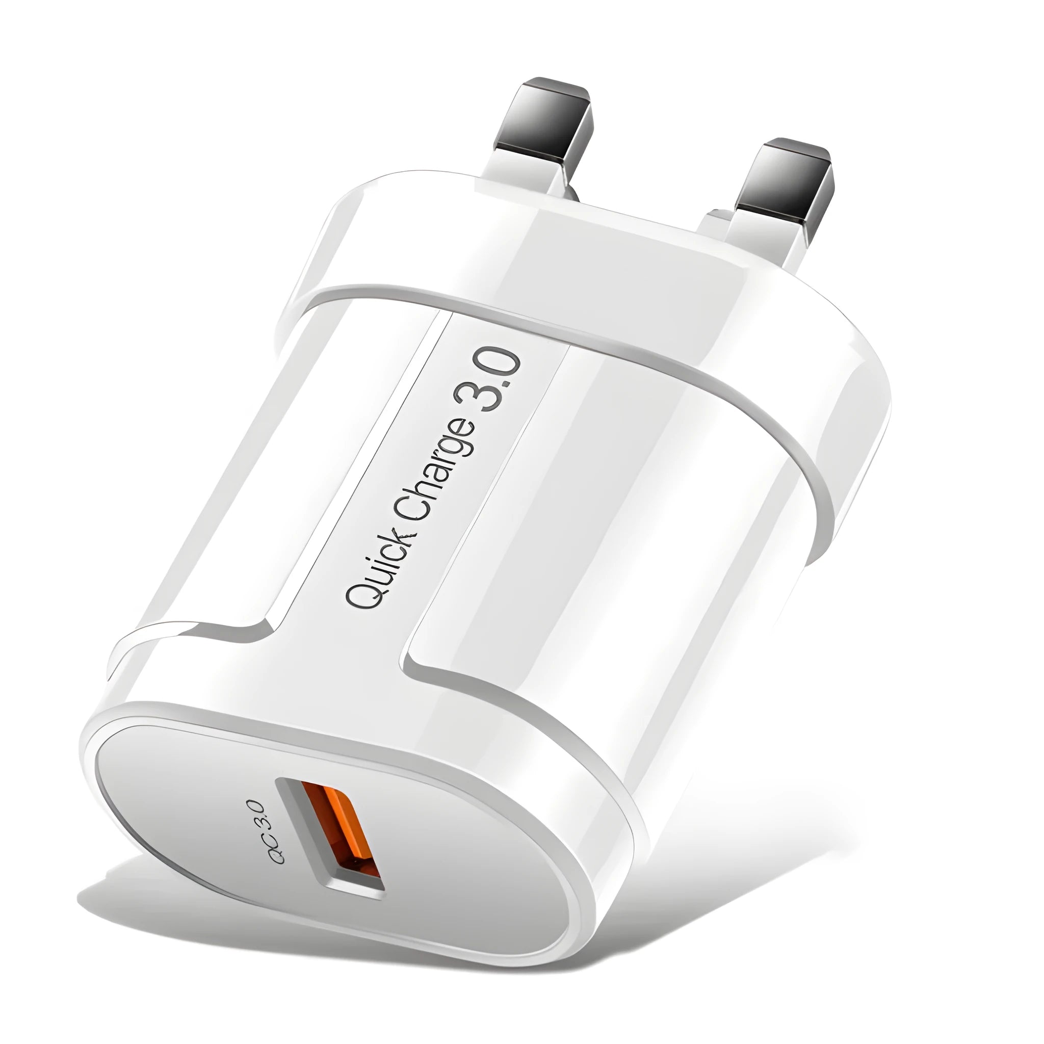 White and black mobile phone smart charger showing compact size with international plug adapter options