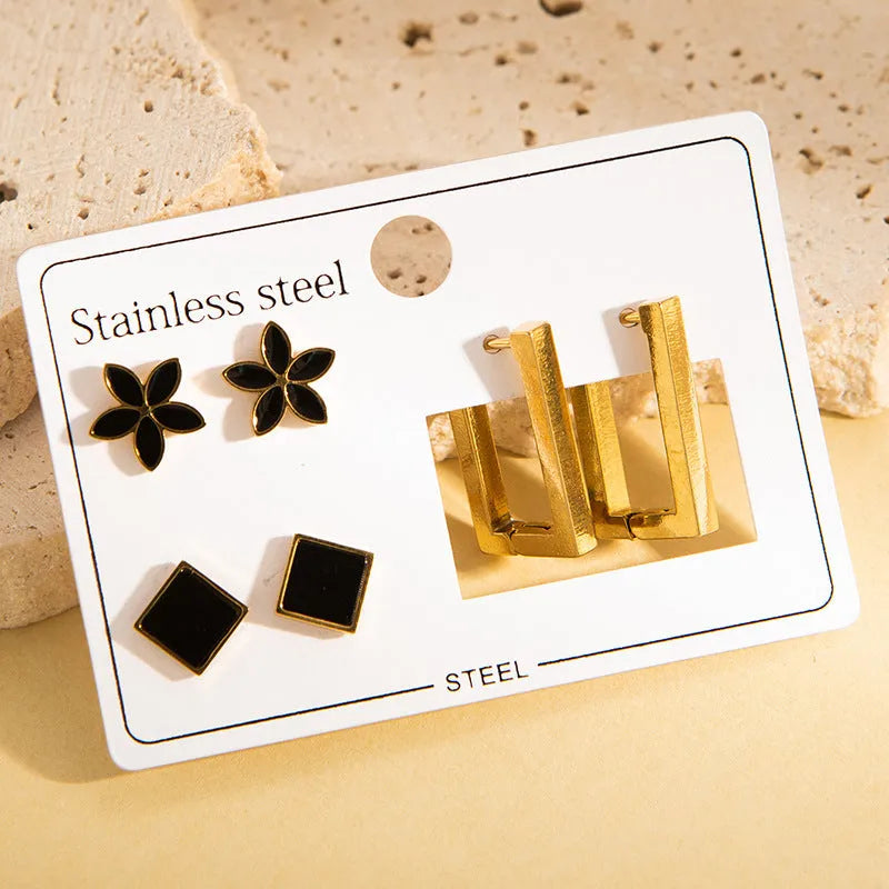 Women's non-fading stainless steel earrings set 3 pairs love butterfly fashion OL style