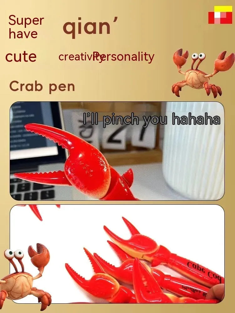 Pressing crab clip ballpoint pen with playable claw mechanism