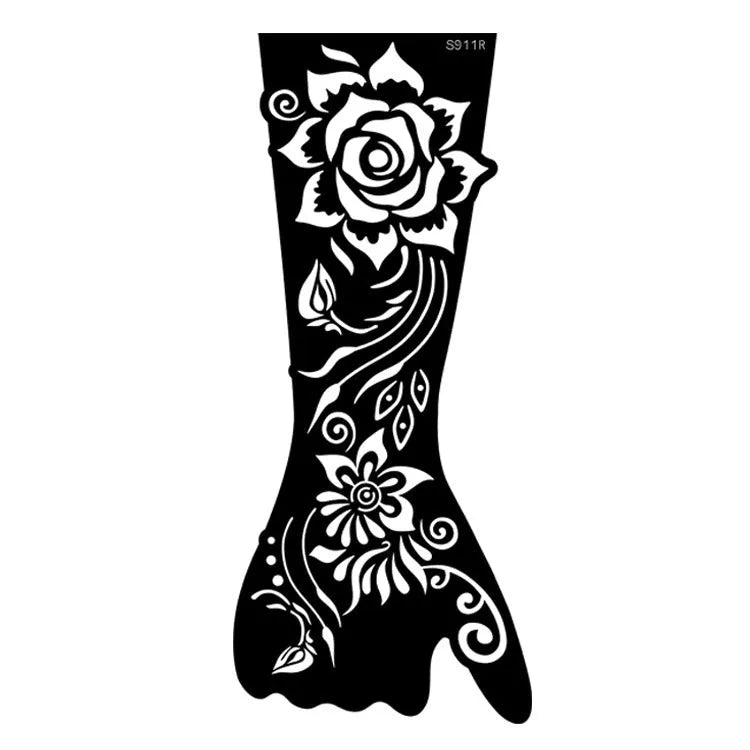 Geometric hollow template tattoo stickers showing intricate cut-out patterns for tattoo stencil applications