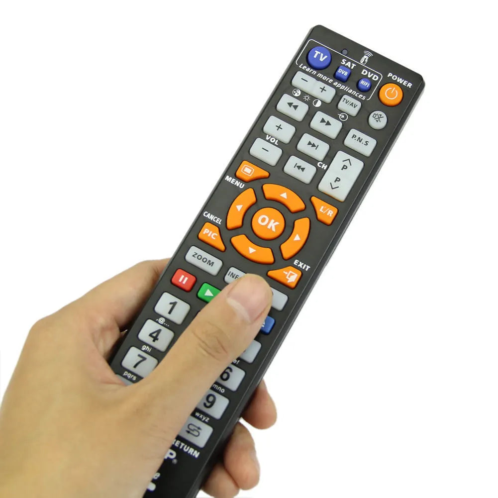 Black L336 learning remote control with full key layout for universal IR device operation