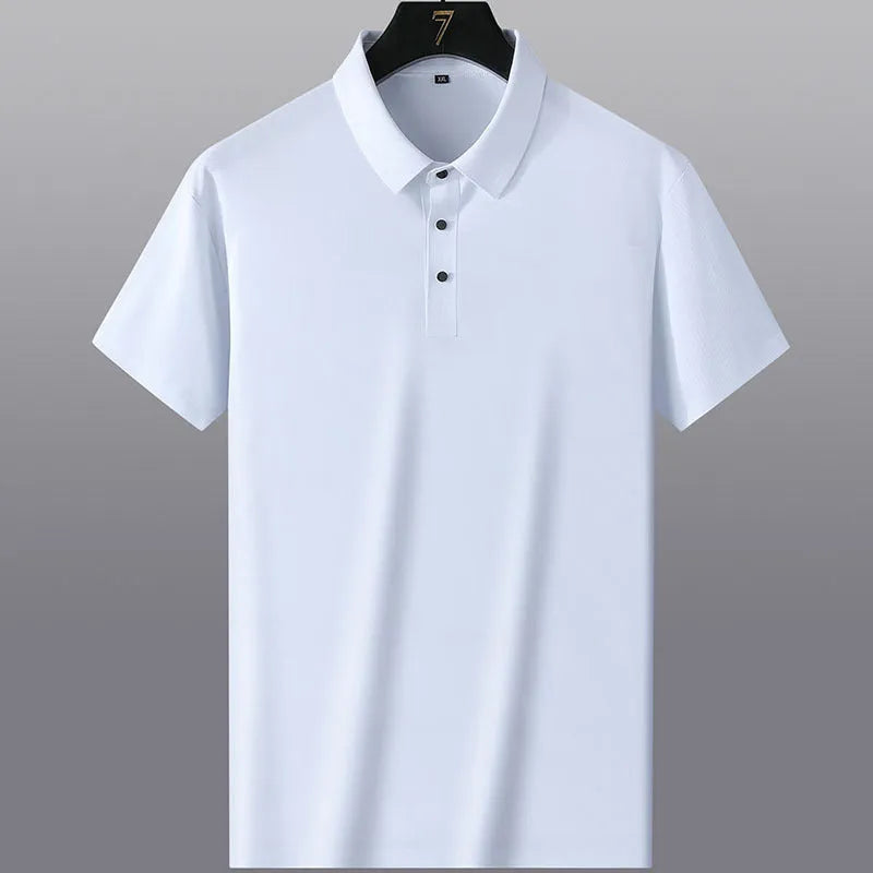 Non-ironing men's solid colour short sleeve business casual shirt on a hanger