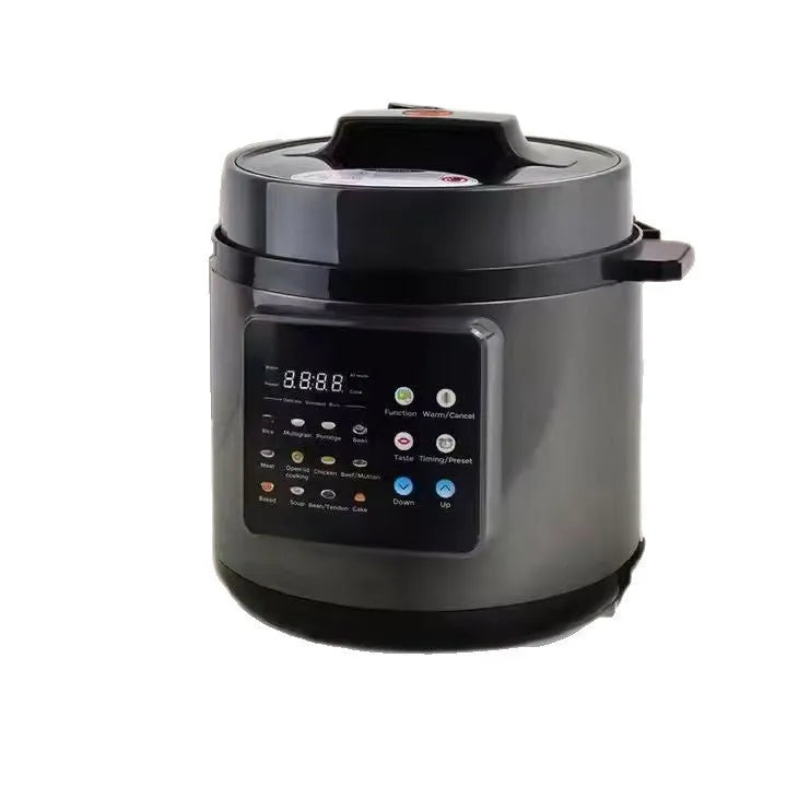 6L multifunctional automatic electric pressure cooker with touch buttons, LCD display, and aluminium core lining