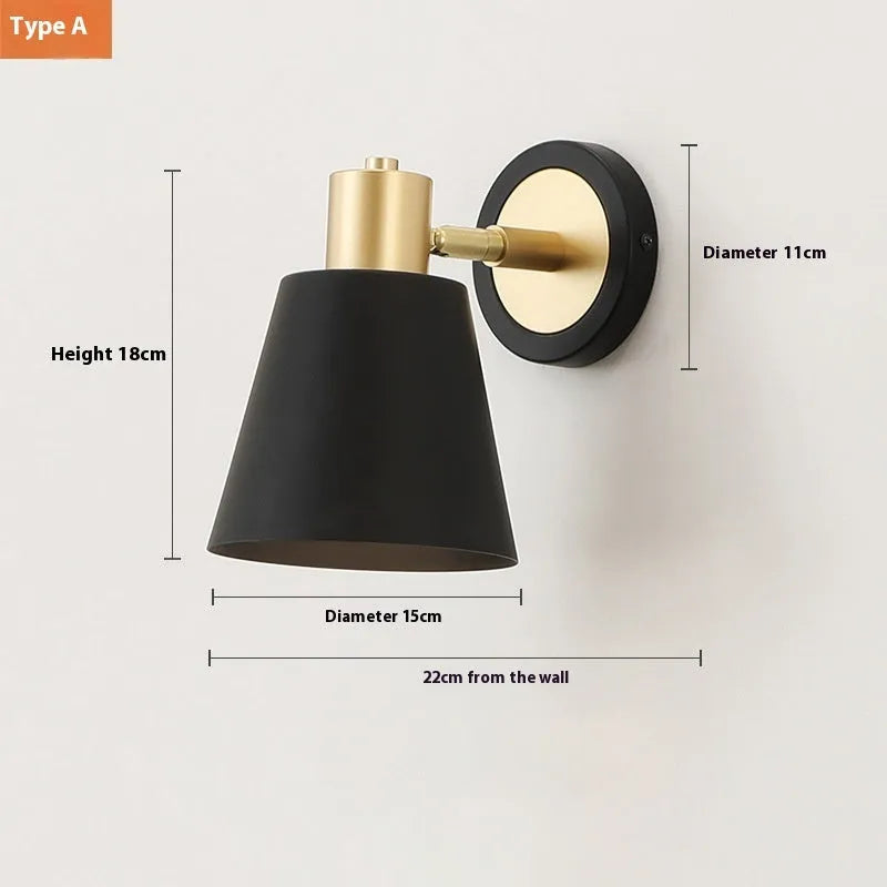 Nordic style iron wall lamp with four design variations for bedside or living room lighting