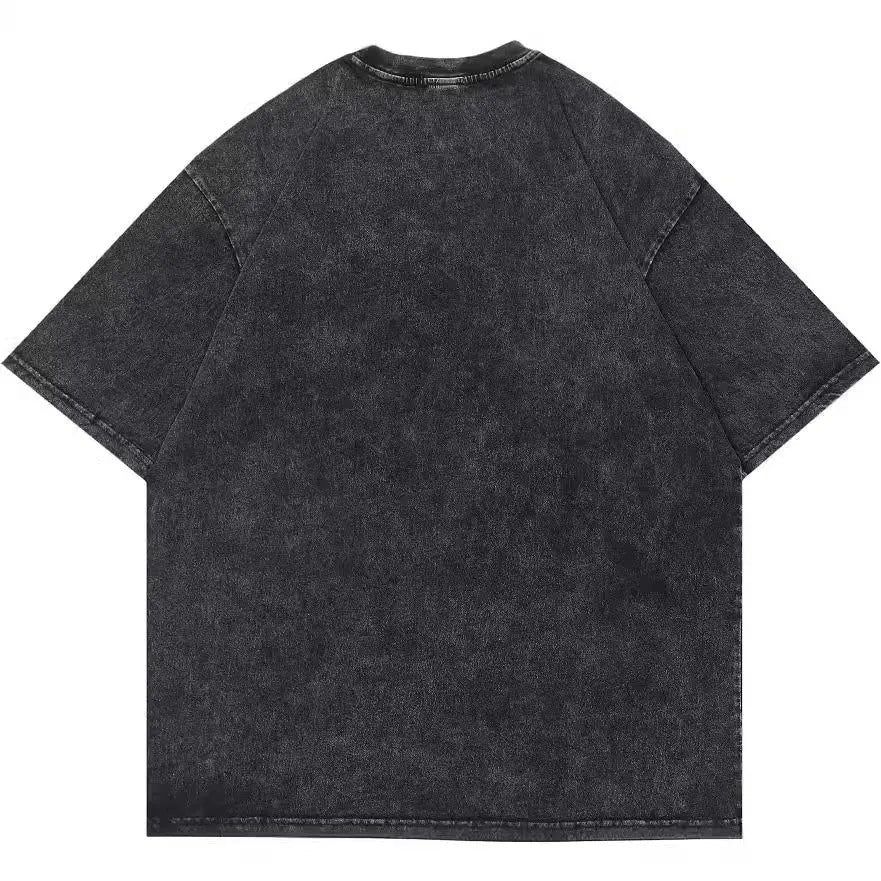 Men's retro cartoon print cotton t-shirt with loose fit design and short sleeves for casual streetwear