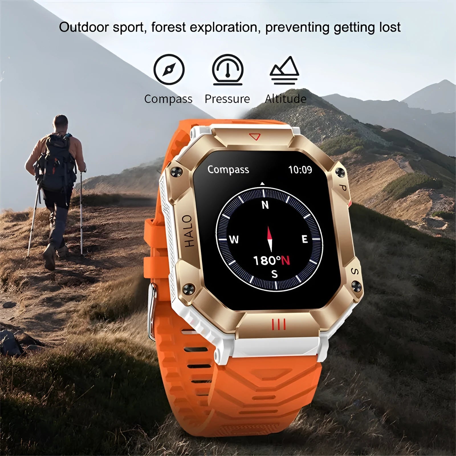 Android GPS smart watch for women with a resin dial, titanium alloy case, and an interchangeable leather strap.
