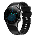 Black smart watch with 1.28-inch touch screen displaying heart rate and fitness data on wrist