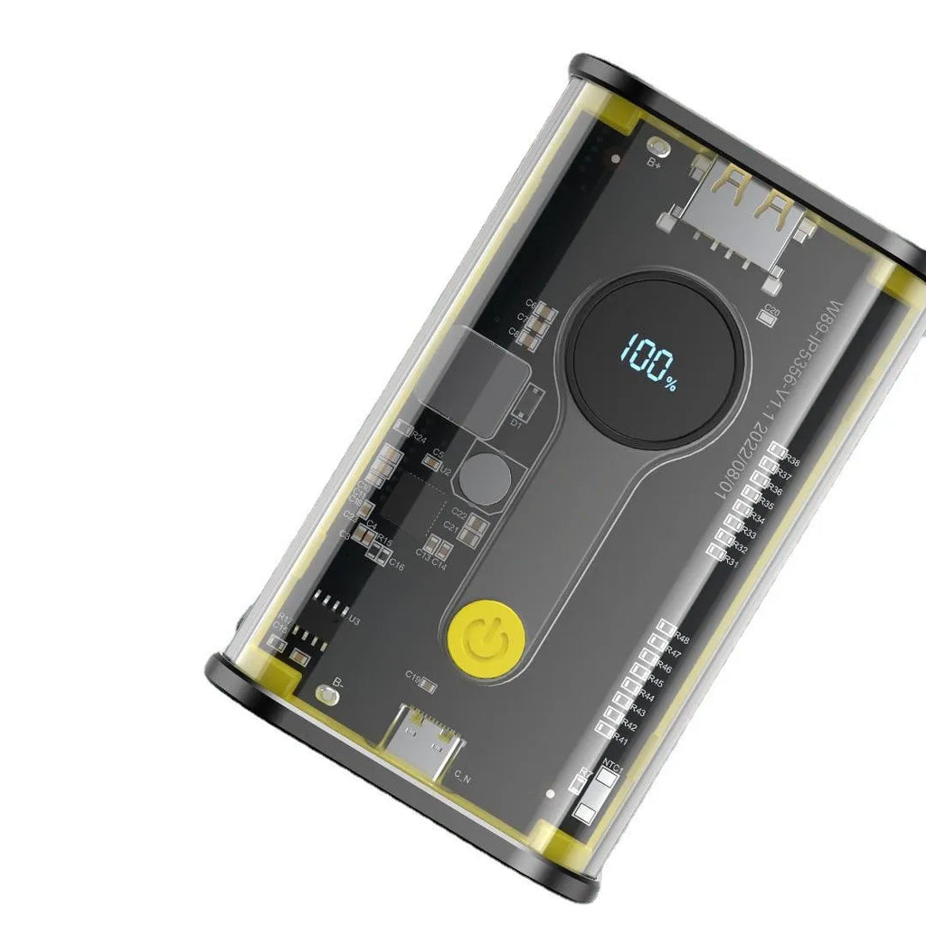 Transparent industrial power bank 10000mAh showing internal aluminium battery casing