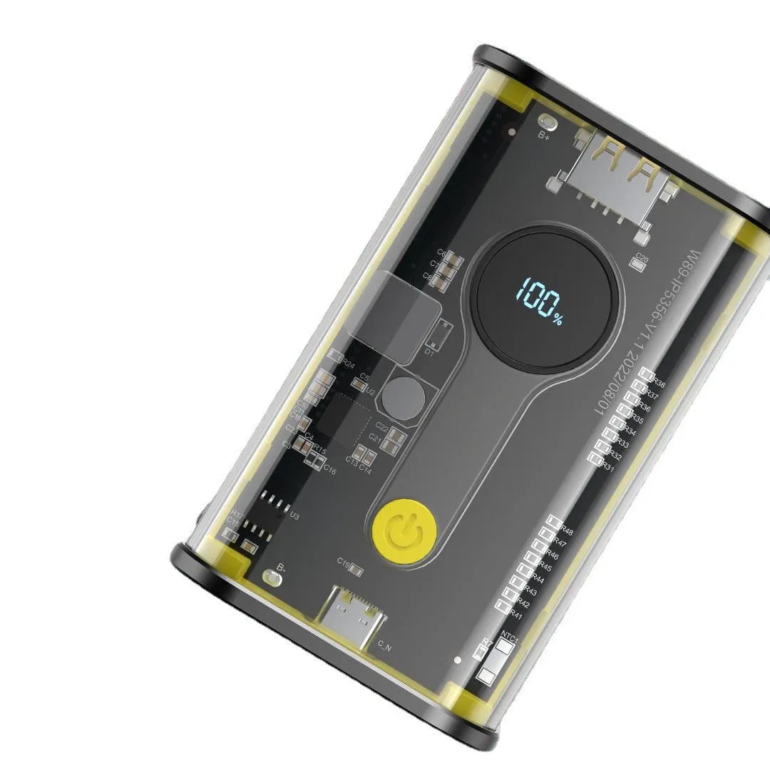 Transparent industrial power bank 10000mAh showing internal aluminium battery casing