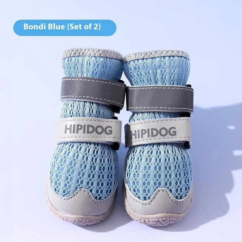 Cartoon style breathable dog shoes in Bondi Blue and Dean Green colours for summer paw protection