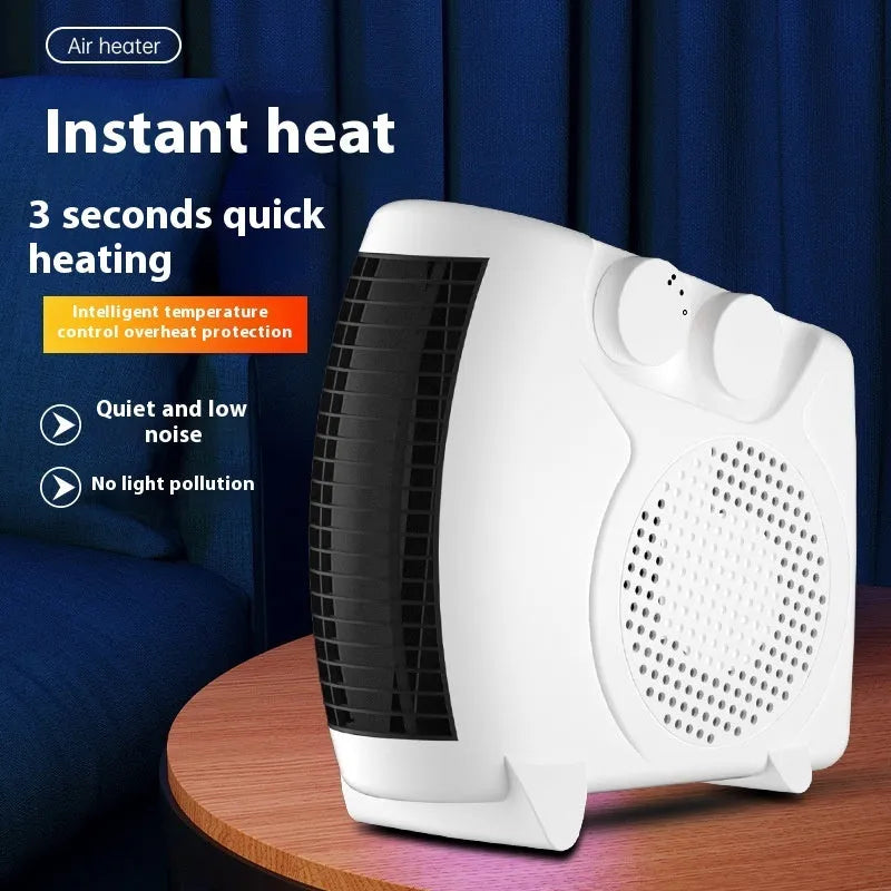 White desktop electric heater with compact rectangular design for office or home use