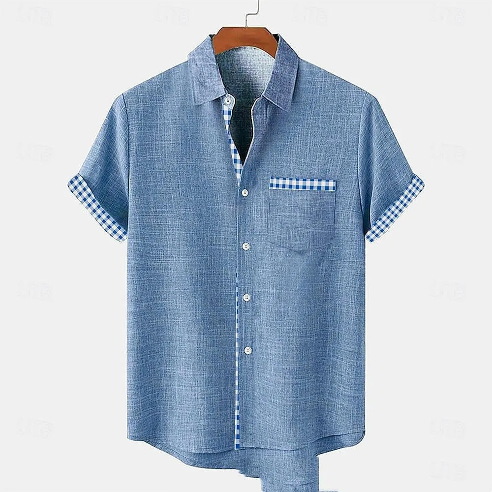 Linen short sleeve shirt with ocean fish pattern lapel design in loose casual cut